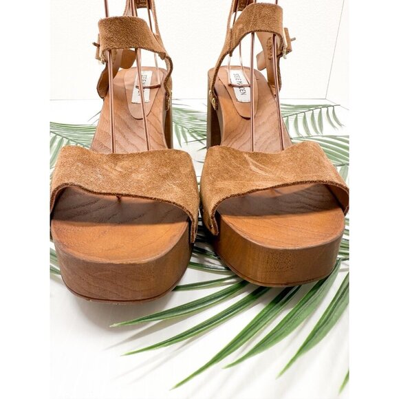 Steve Madden Women's Brown Buena—Bueno Wooden Strappy Block Heel Sandals Size 10 - Picture 3 of 12